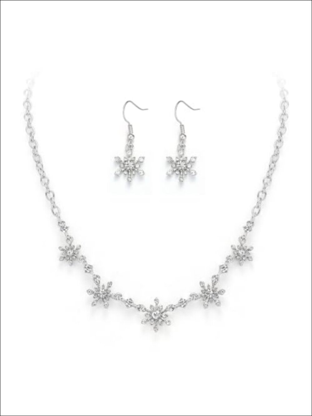 Rhinestone Snowflake Necklace & Dangle Earrings Set Crystal Christmas Party